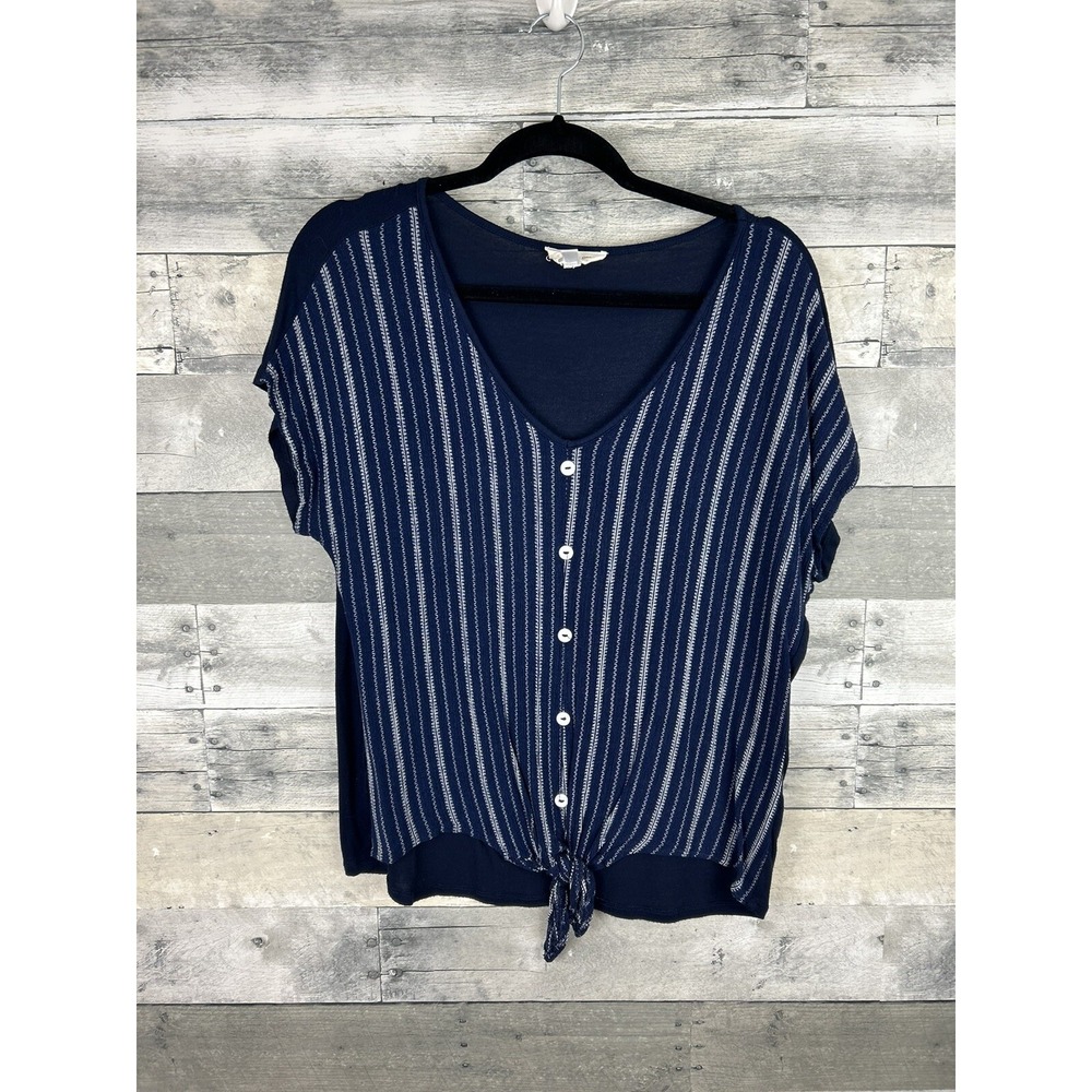 Exclusive One Large Blue Short Sleeve Button Up Blouse